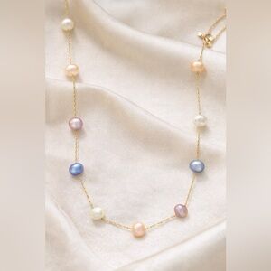 14k solid gold Elegant Multicolor Pearl freshwater Necklace
